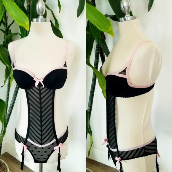 Victoria's Secret Vintage Sexy Little Things Stripe Bodysuit Lingerie Garter NWT